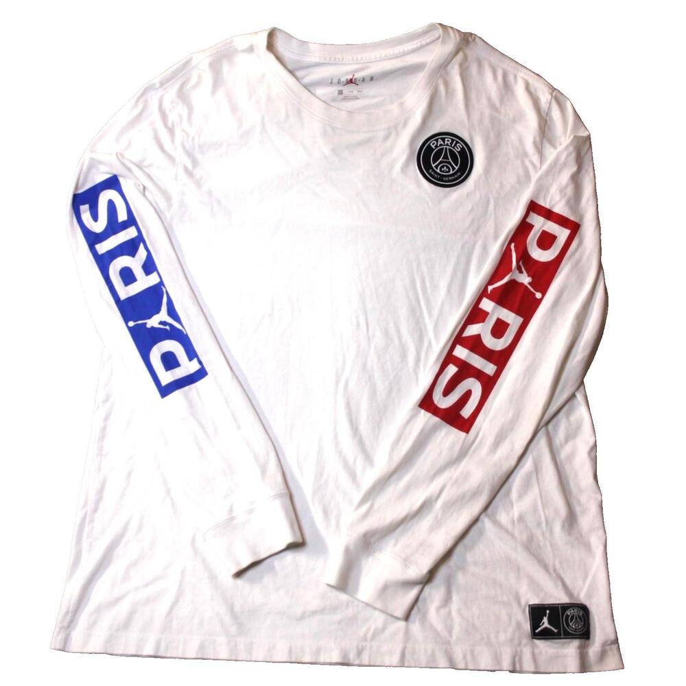 Jordan Shirt Mens 2XL White Long Sleeve Paris PSG Graphic Crewneck Tagless